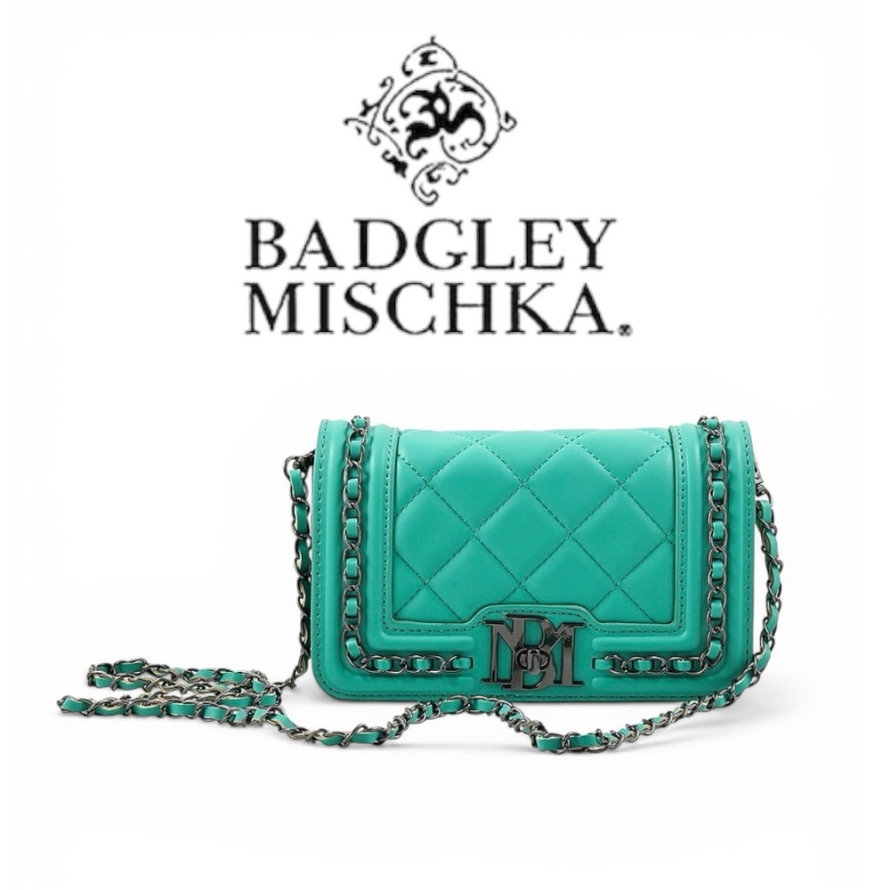 Badgley Mischka Turquoise Quilted Chain Crossbody Bag